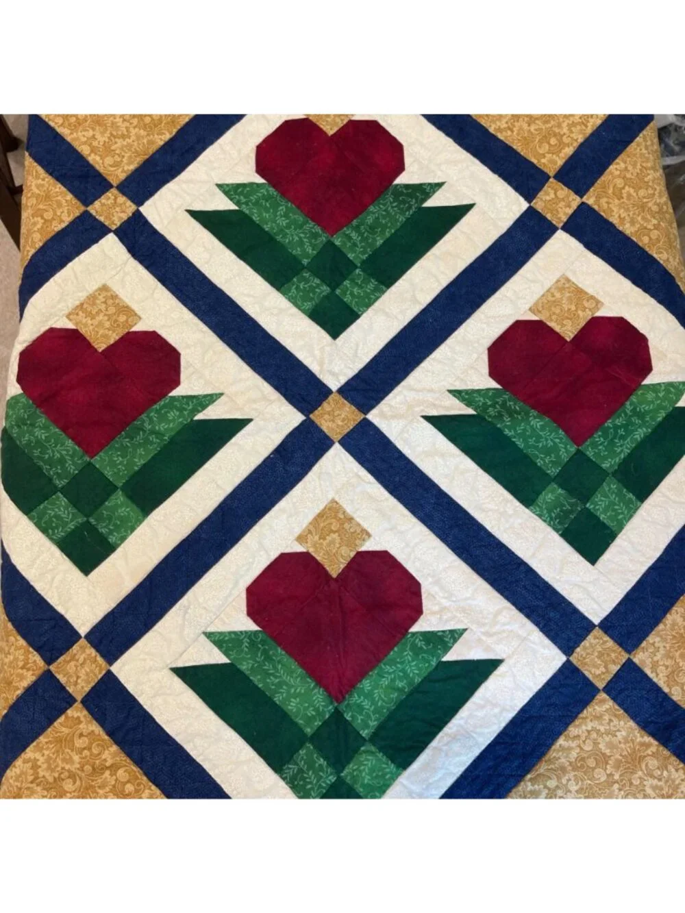 Handmade Quilted Heart Blossom Hanging Tapestry Wall Quilt Folksy‎ Country Style